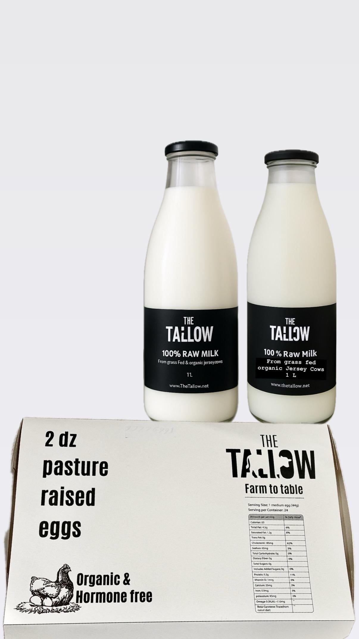 بيض من مزرعة تربية حرة 24 حبة + حليب خام 2 لتر