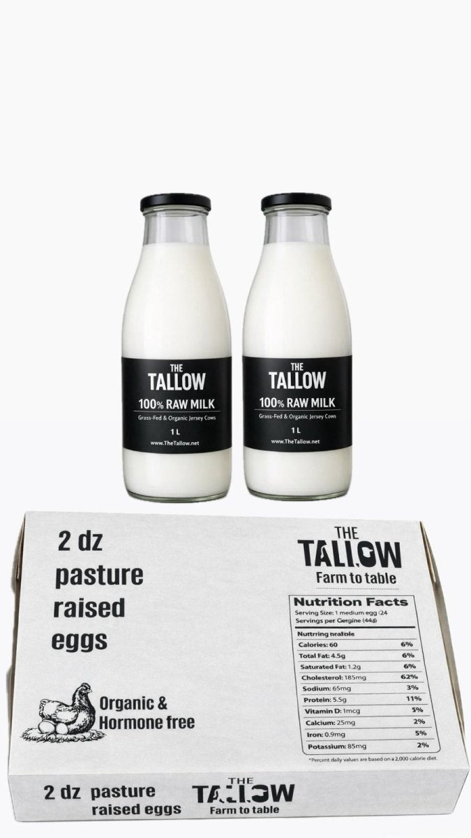 Pasture raised Eggs 24pcs & Raw Milk 2L - The tallow